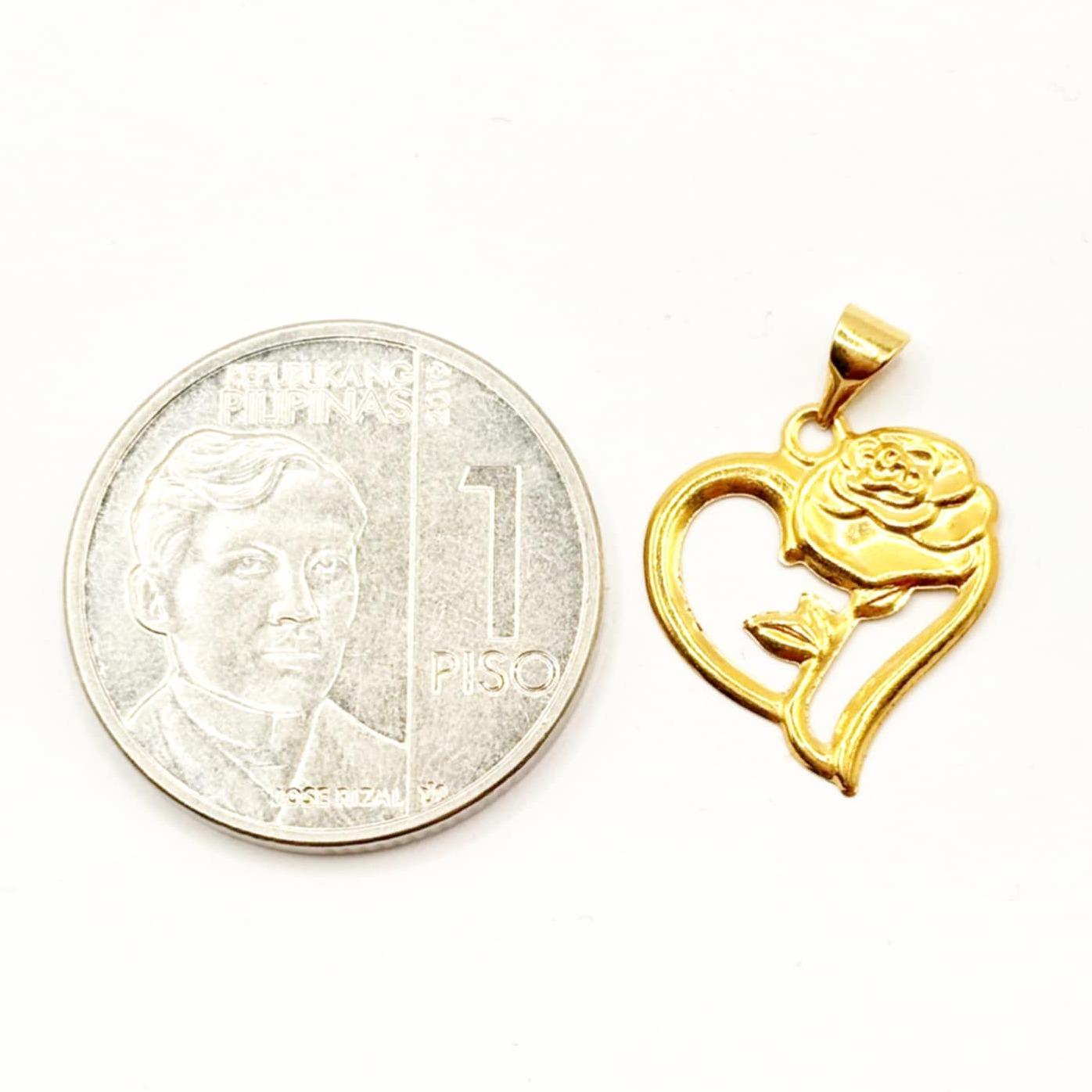 18k Saudi Gold Rose Heart Pendant - SKU-G92QRCH4