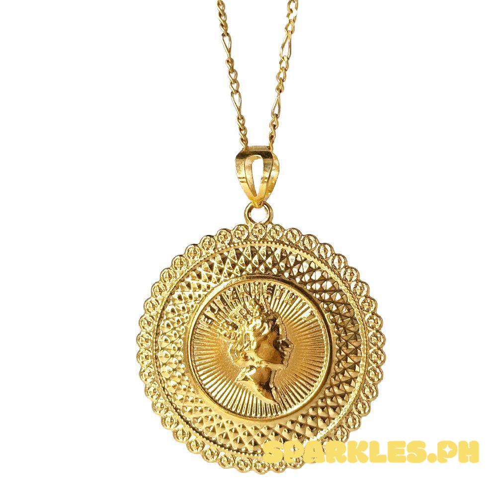 18k Saudi Gold Jumbo Queen Elizabeth Medallion + Figaru Chain Makapal 18"