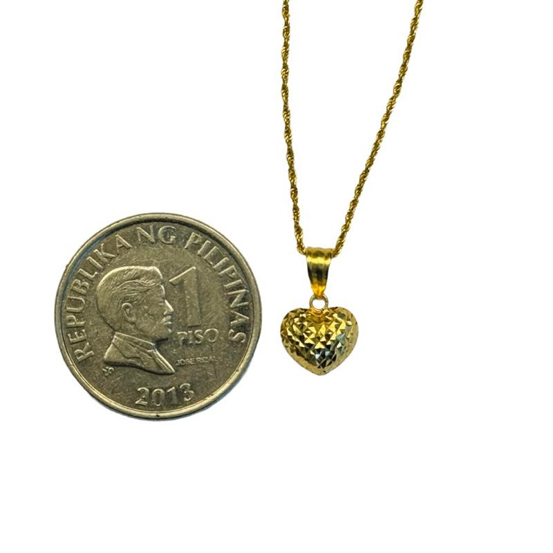 18k Saudi Gold Set Dazzling Heart Open + Rope Chain 16”