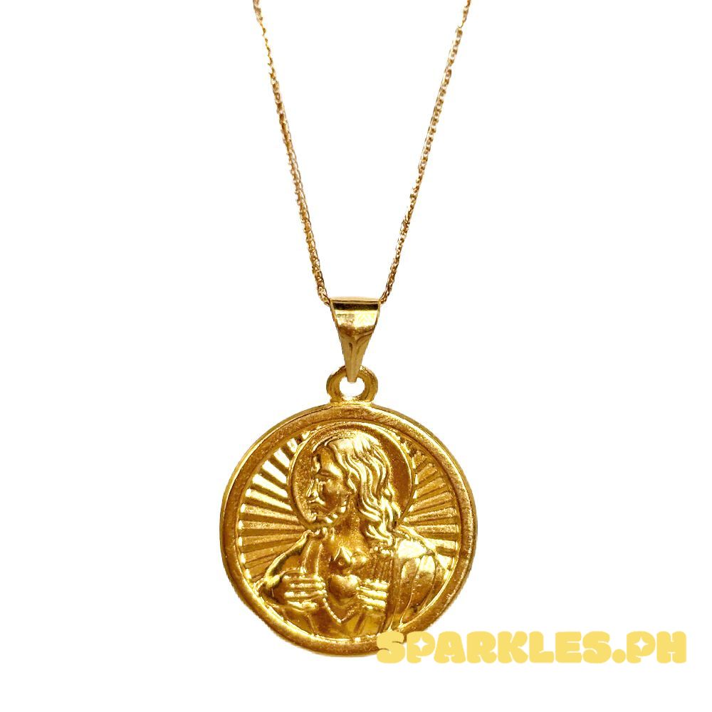 18k Saudi Gold Set Jesus Medallion + Foxtail Chain 18"