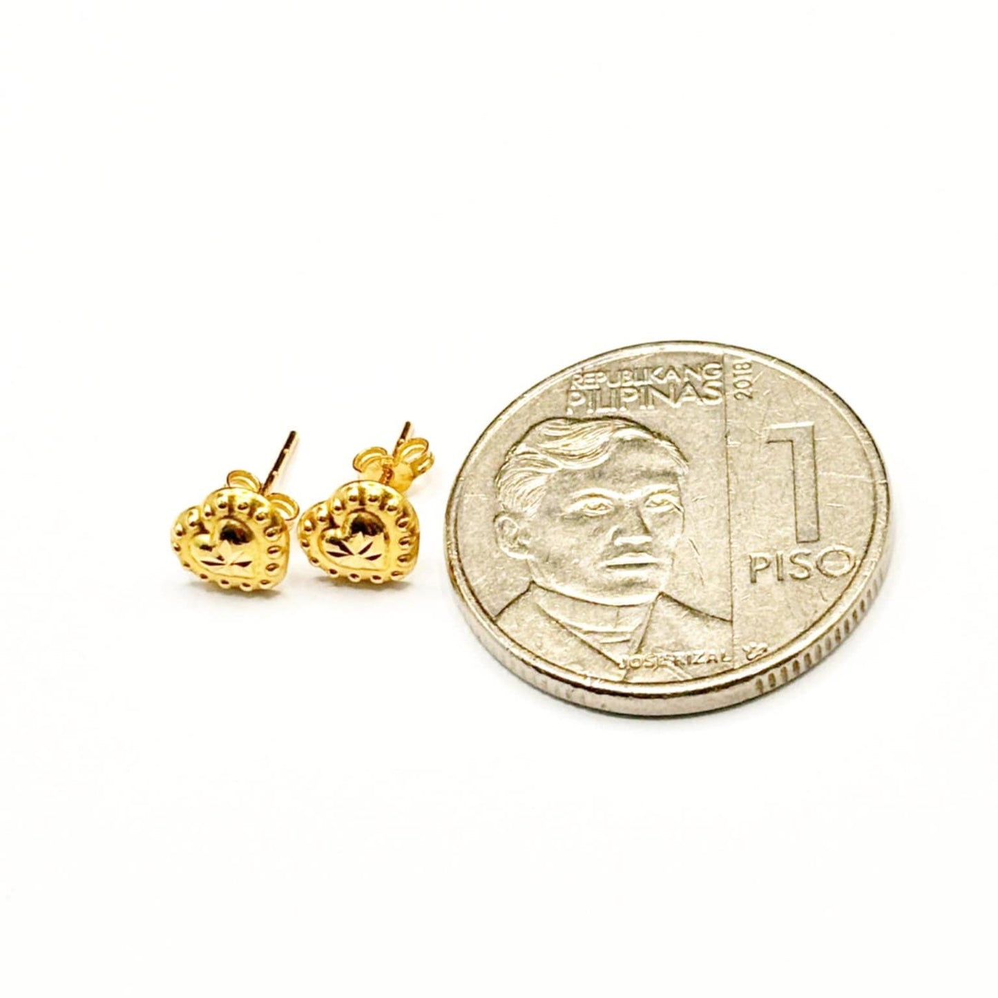 18k Saudi Gold Carved Heart Earring - SKU-3NY2C6A1