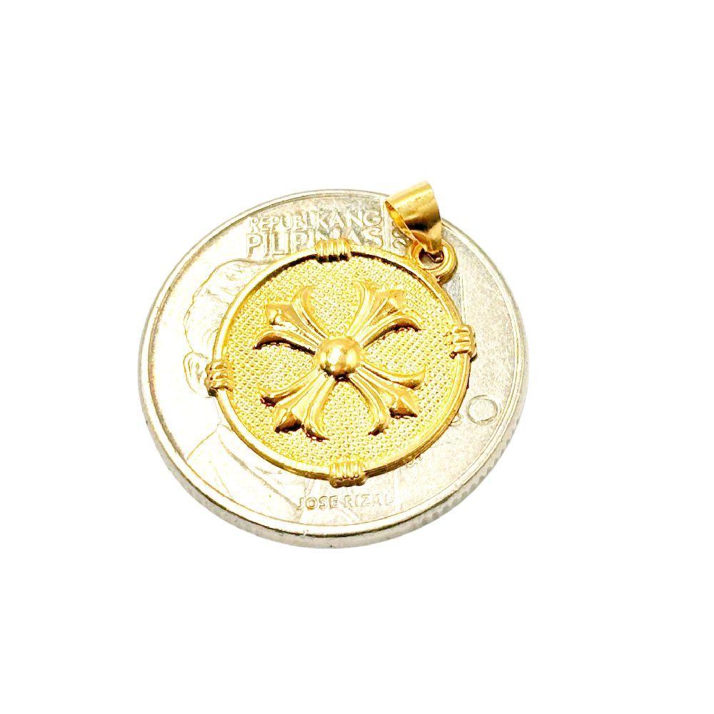 18k Saudi Gold Round Cross Pendant - SKU-5W050LTS