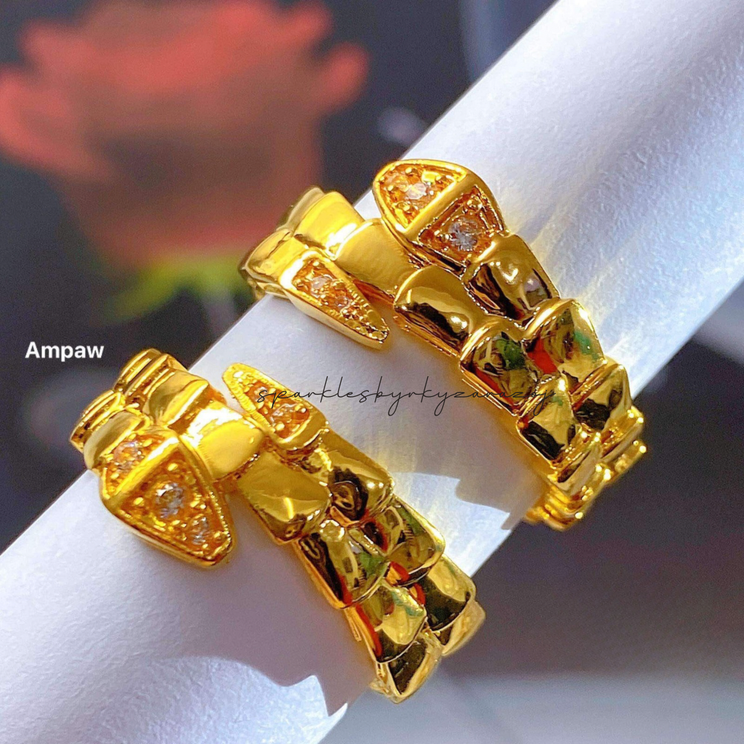 Serpentine With Diamond Ring Ampaw 18k Saudi Gold