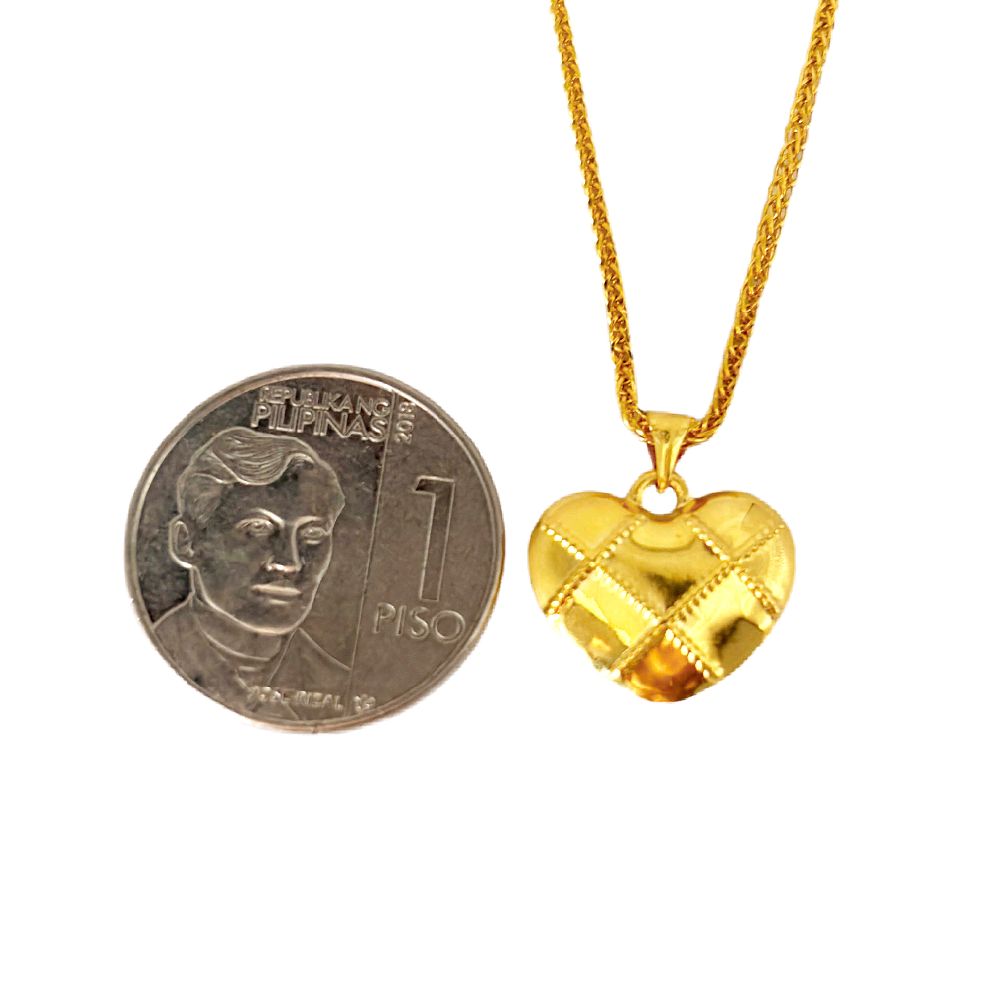 18k Saudi Gold Grid Heart + Foxtail Chain 18" V2