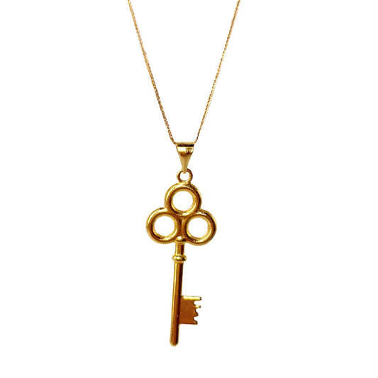 18k Saudi Gold Set Skeleton Key + Foxtail Chain 18"