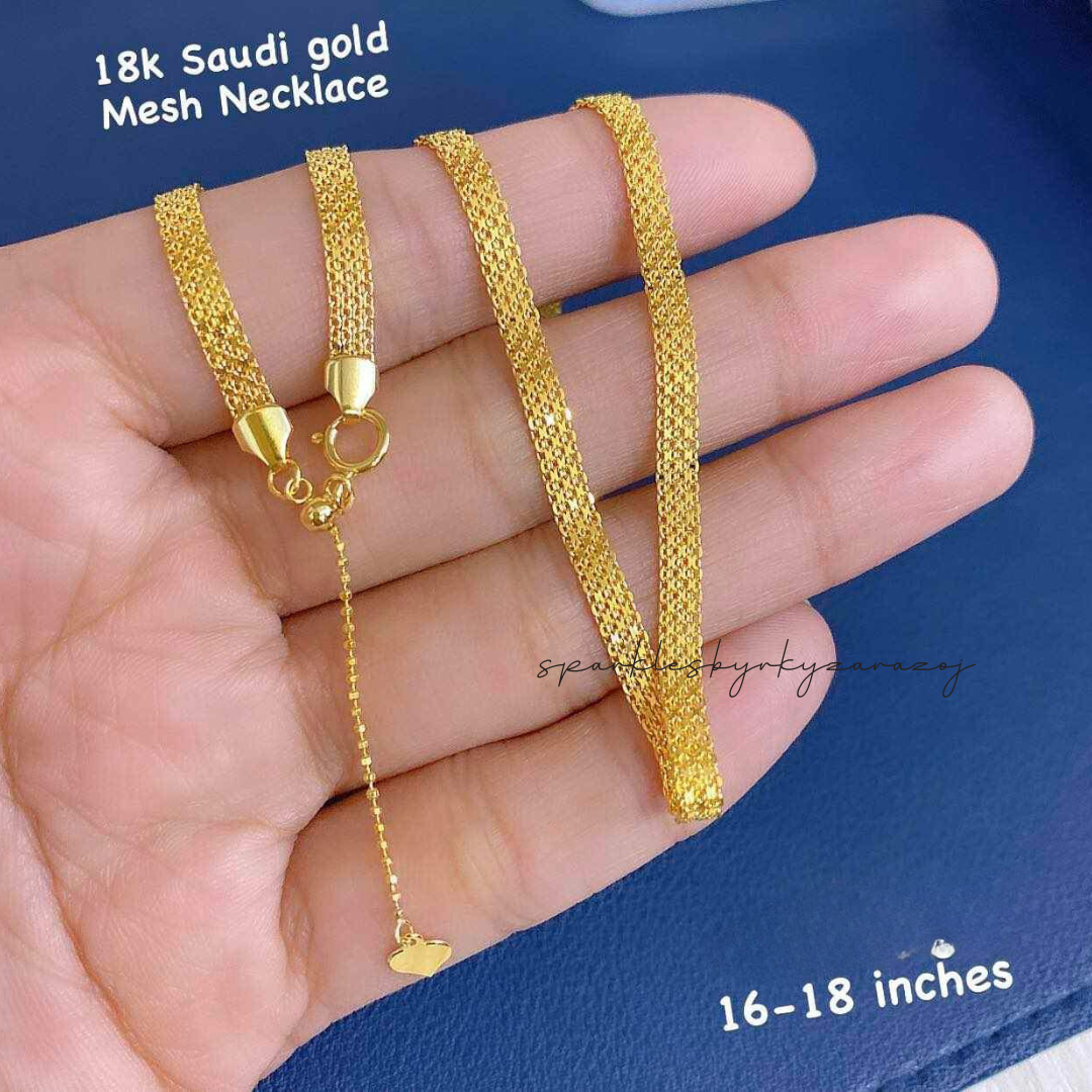 Flat Chain Mesh Necklace Solid 18k Saudi Gold – Sparkles PH