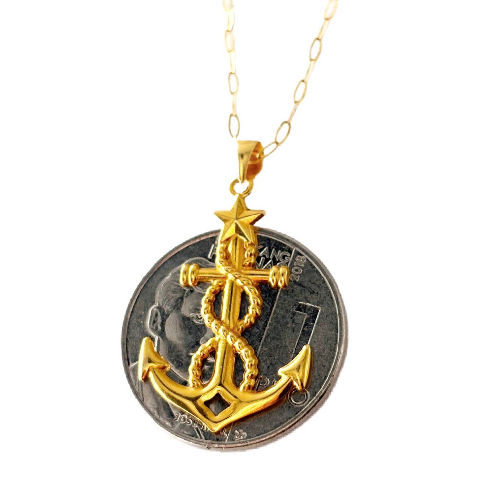 18k Saudi Gold Set Anchor Star + Micro Paperclip 20"