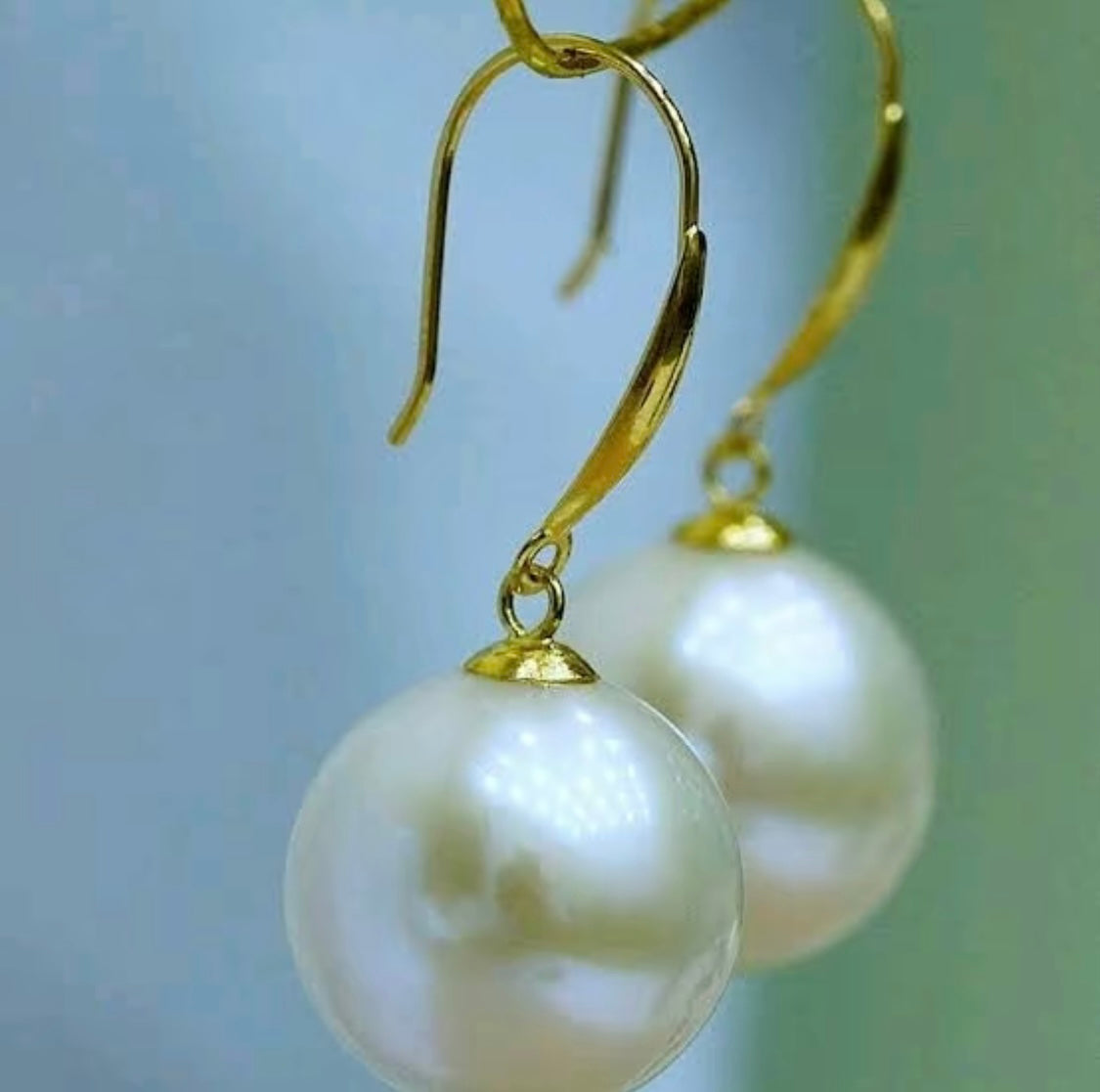 Freshwater Pearl Dangling Earrings Hook 18k Saudi Gold - SKU-QHNXIWAN