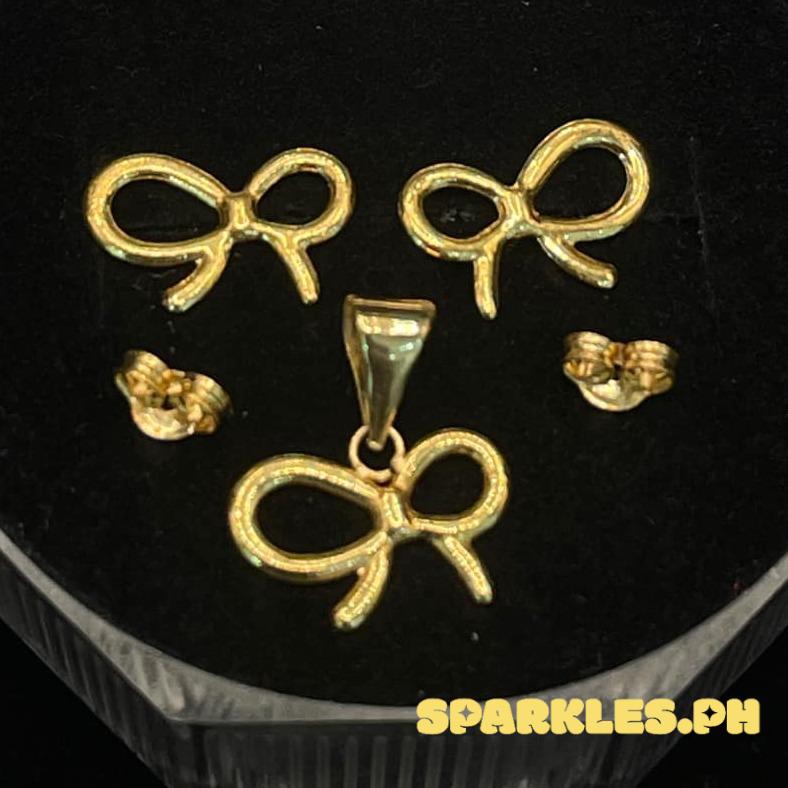 18k Saudi Gold Open Bow Set Pendant & Earring Solid Pawnable