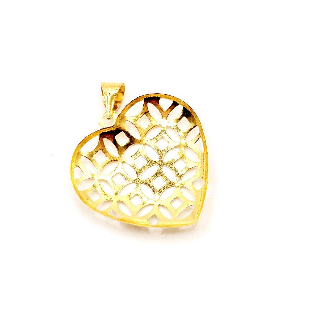 18k Saudi Gold Lattice Heart Pendant - SKU-XTIIQ7J5