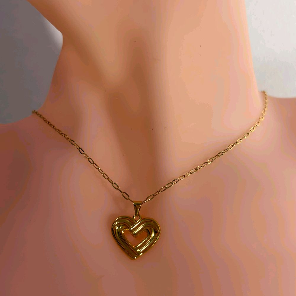 18k Saudi Gold Set Ensaymada Heart + Micro Paperclip Makapal 16"
