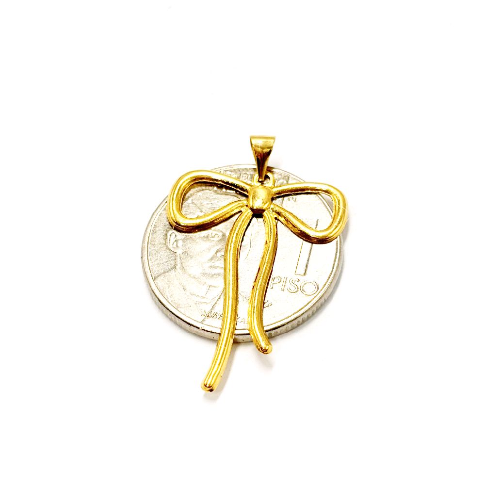 18k Saudi Gold Big Ribbon Style Open Back Pendant - SKU-E4JUG8LK