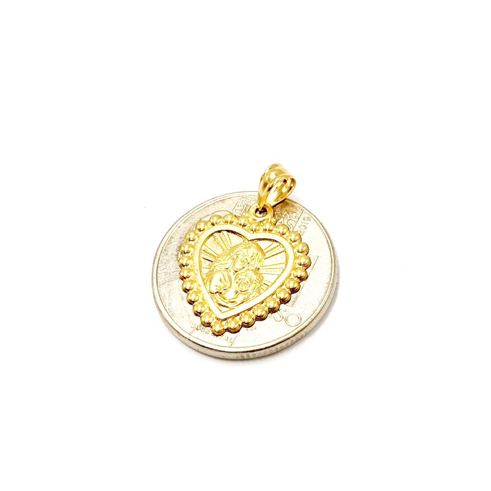 18k Saudi Gold Flower Heart Mary Pendant - SKU-ESRI5J4I