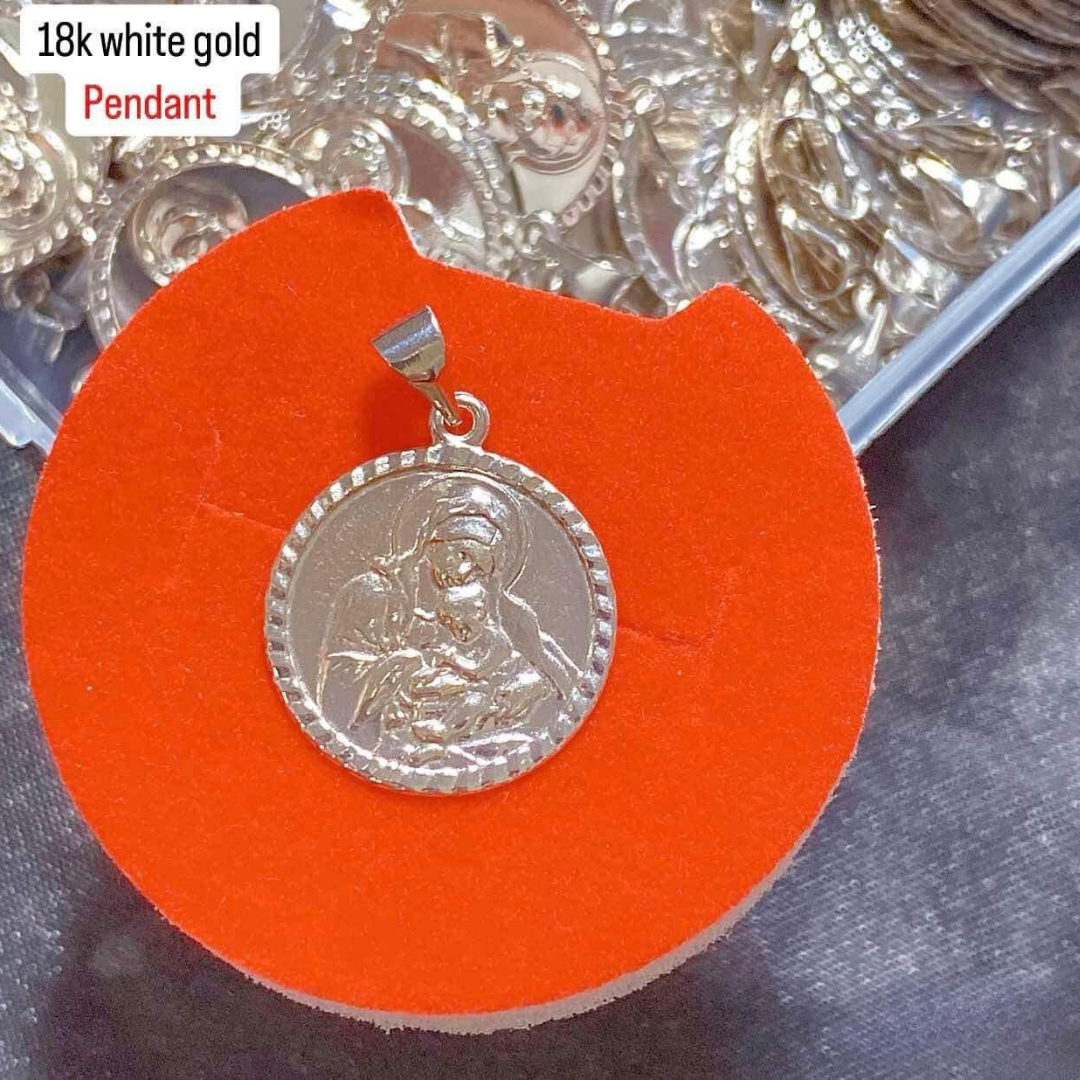 18k Saudi Gold Mary & Child White Gold Pendant - SKU-Y9ZMKIOB