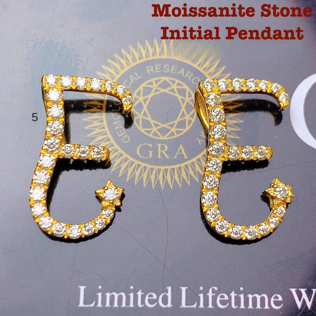 18k Saudi Gold Moissanite Letter - E Pendant