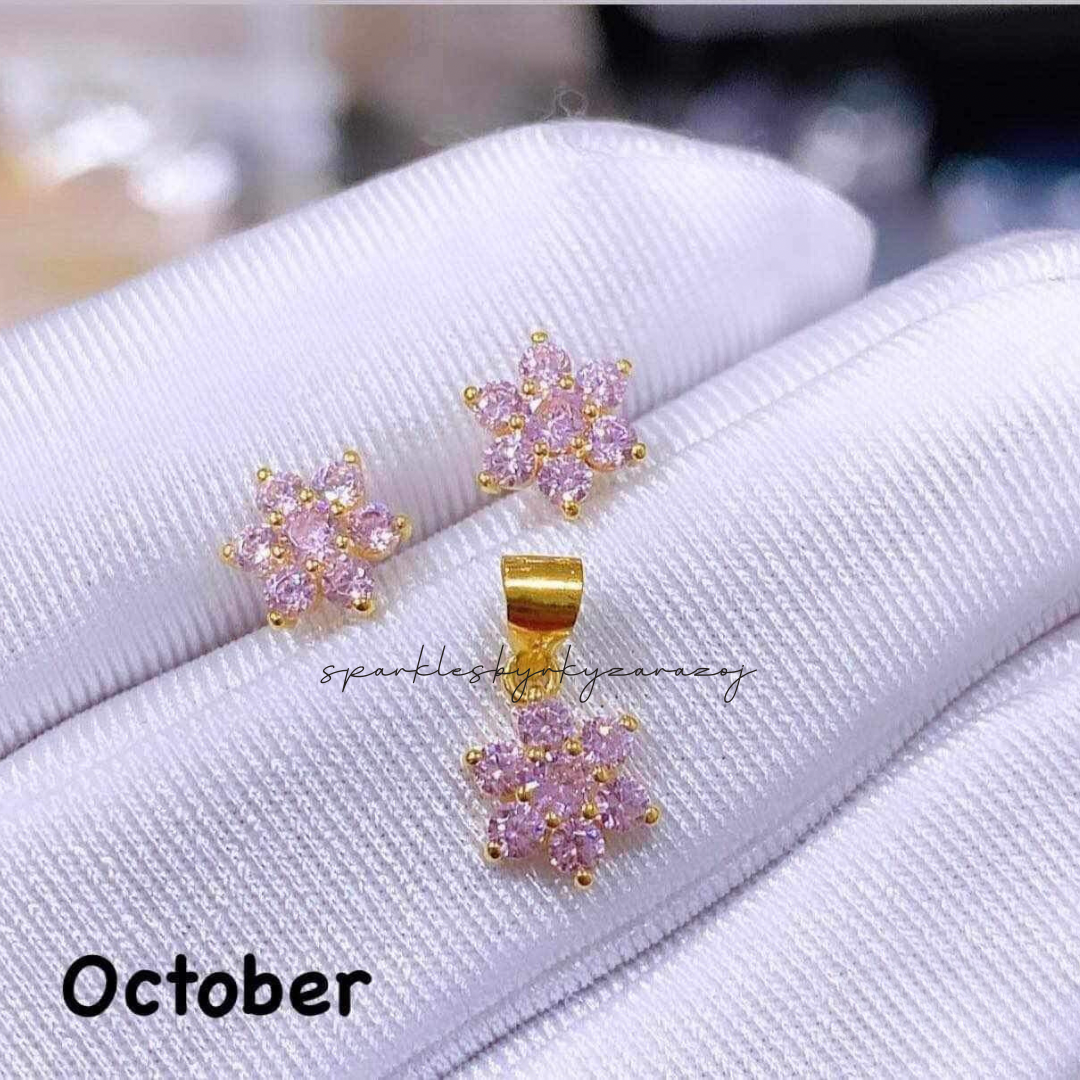 18k Saudi Gold Set October Birthstone Pendant & Earring