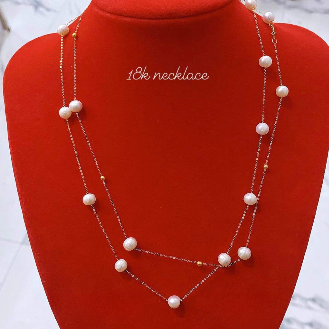 18k Saudi Gold Station Pearl Necklace