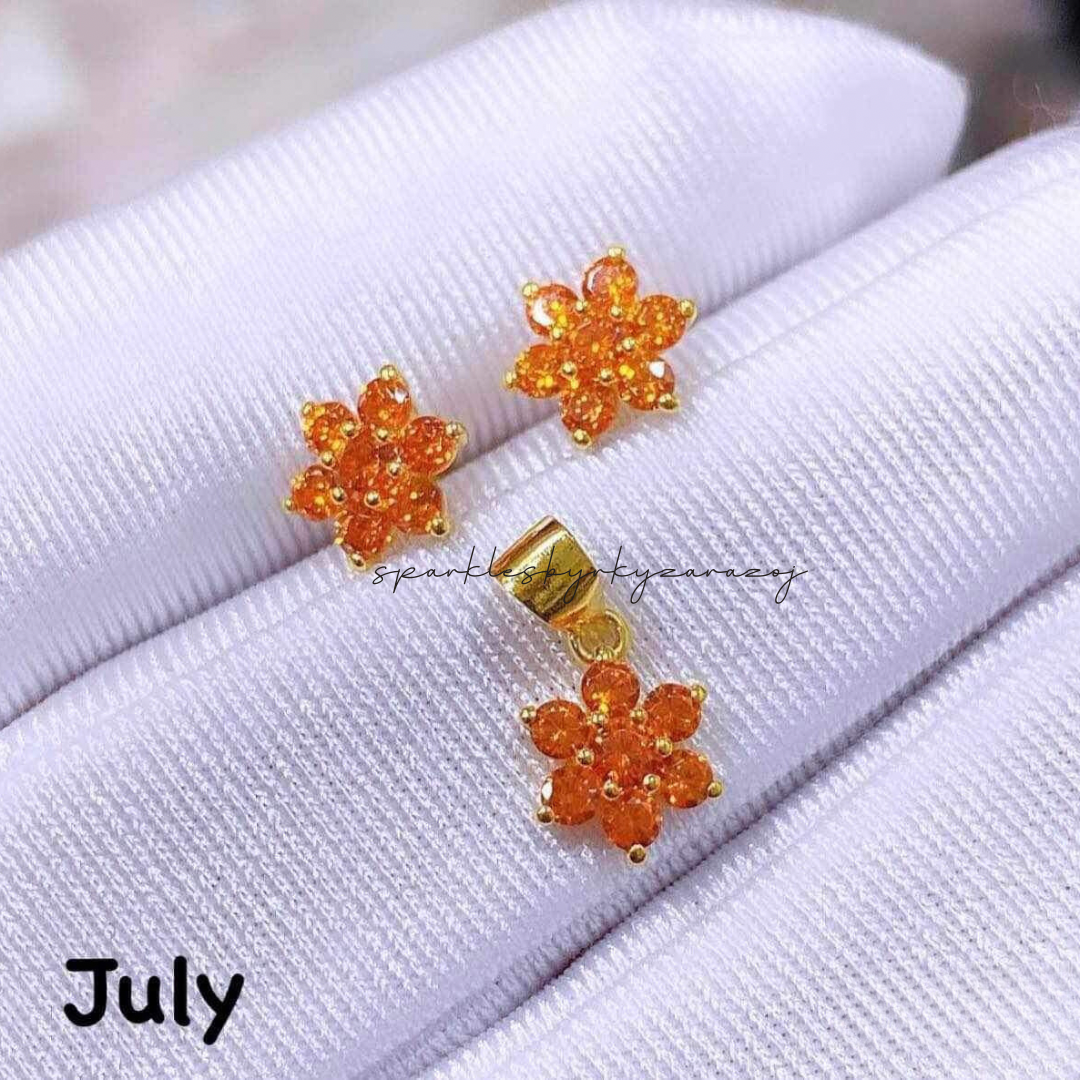 18k Saudi Gold Set July Birthstone Pendant & Earring