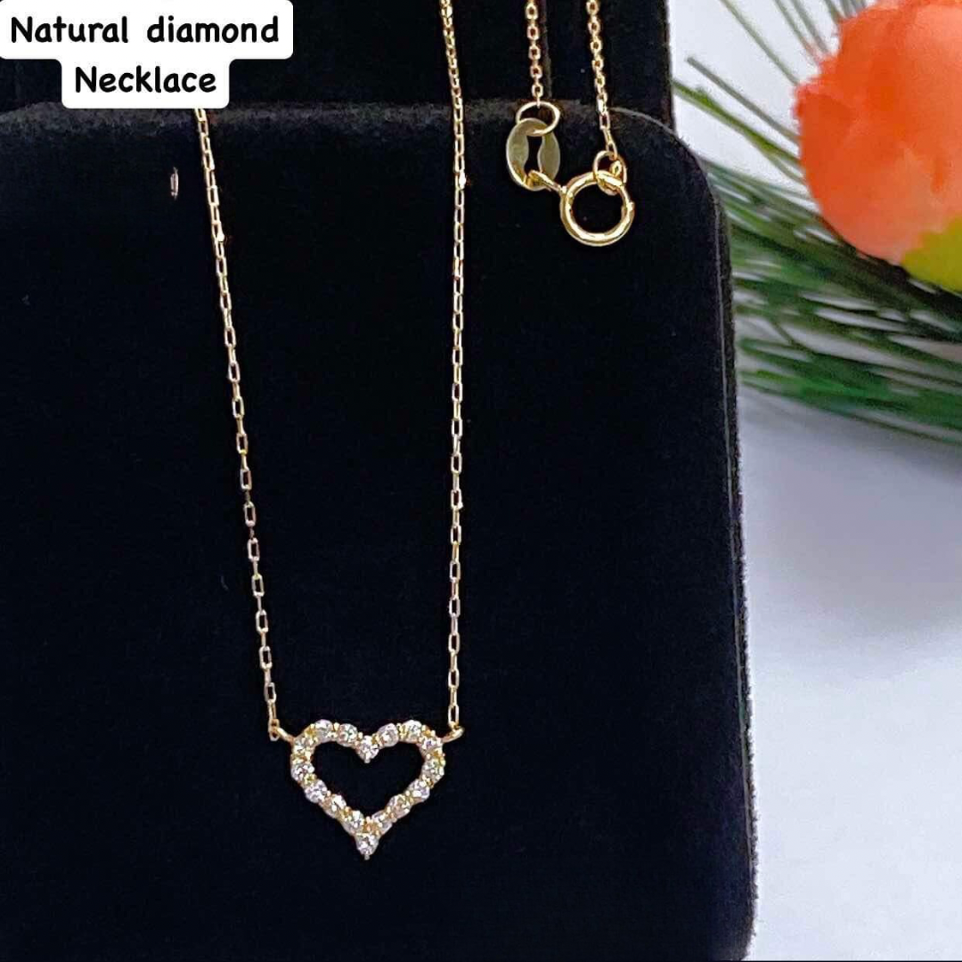 Gold Heart Natural Diamond Necklace 18k Saudi Gold – Sparkles PH