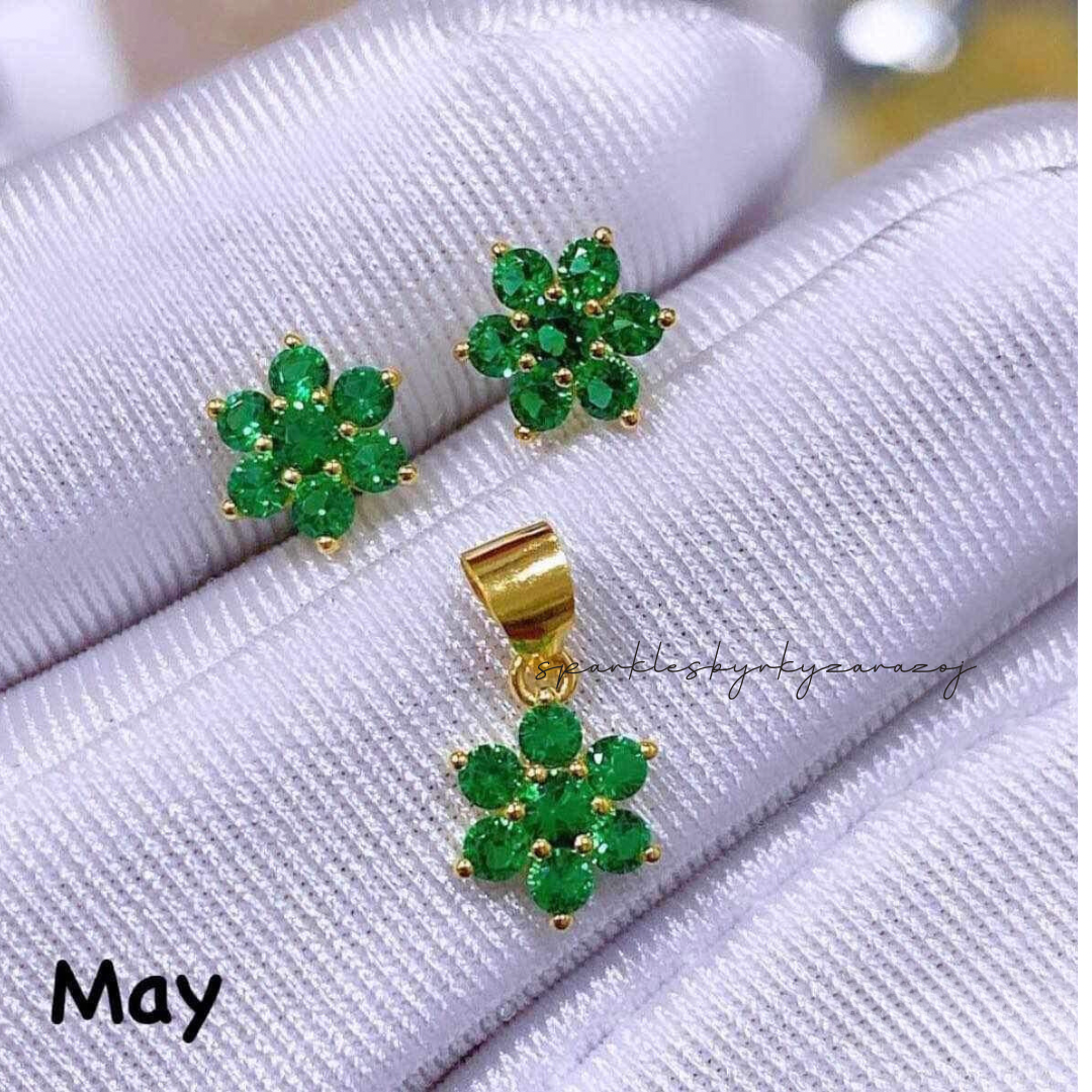 18k Saudi Gold Set May Birthstone Pendant & Earring