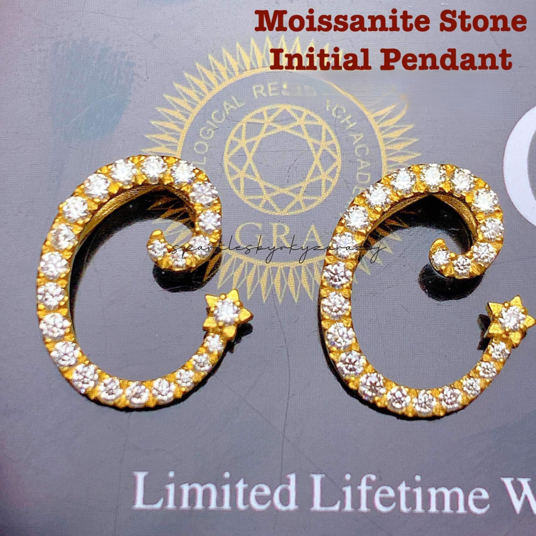 18k Saudi Gold Moissanite Letter - C Pendant