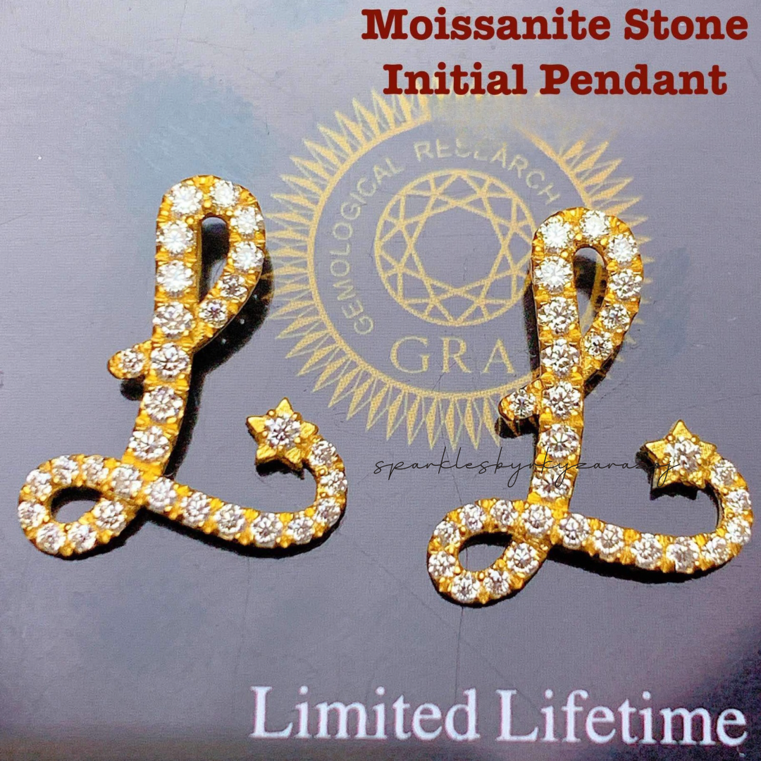 18k Saudi Gold Moissanite Letter - L Pendant