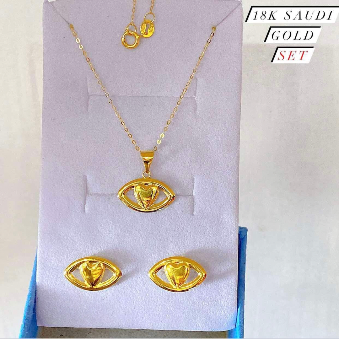 Design Gold Chain Set With Earrings Price Eye Heart Necklace Set