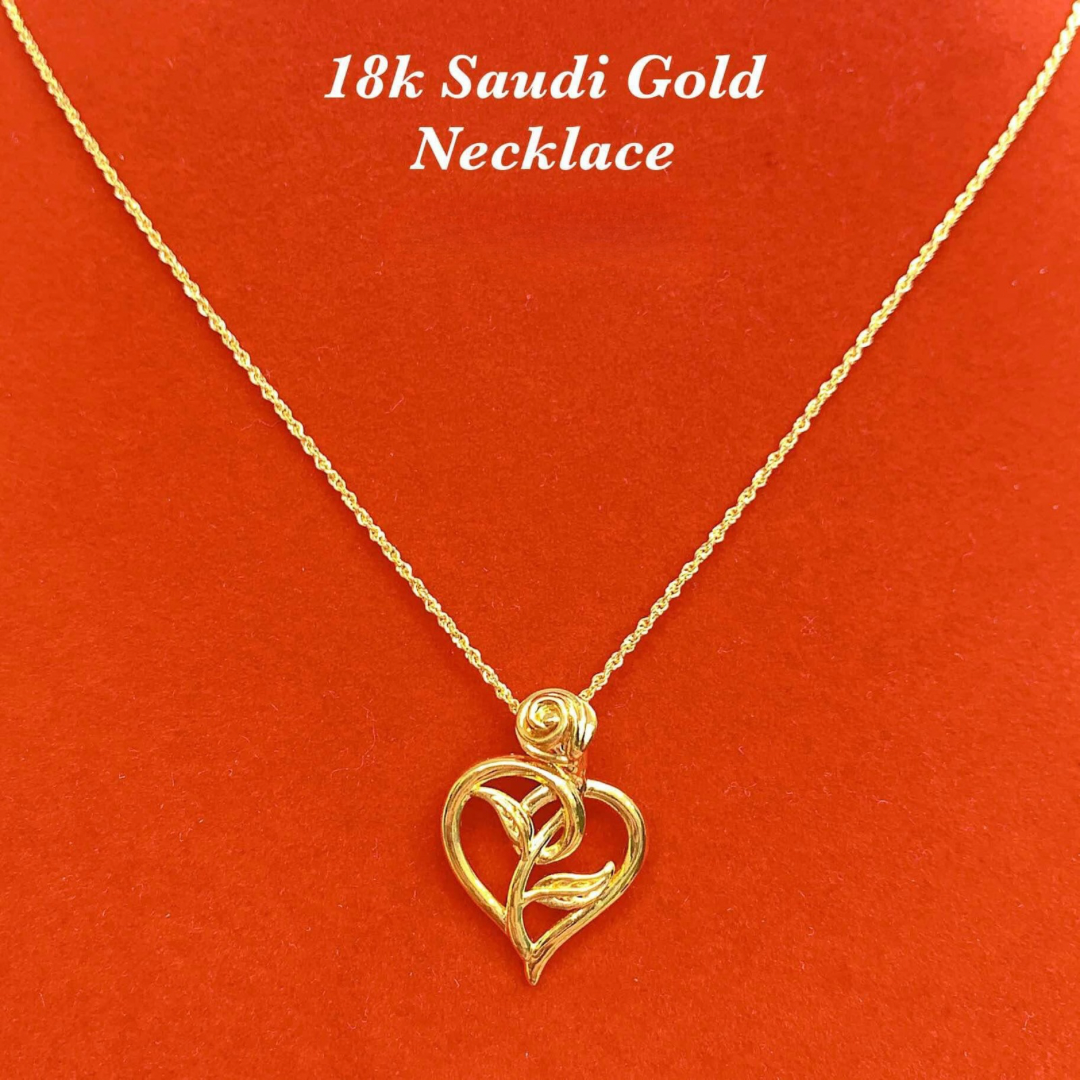 Rose Heart Necklace Set Chain Pendant 18k Saudi Gold