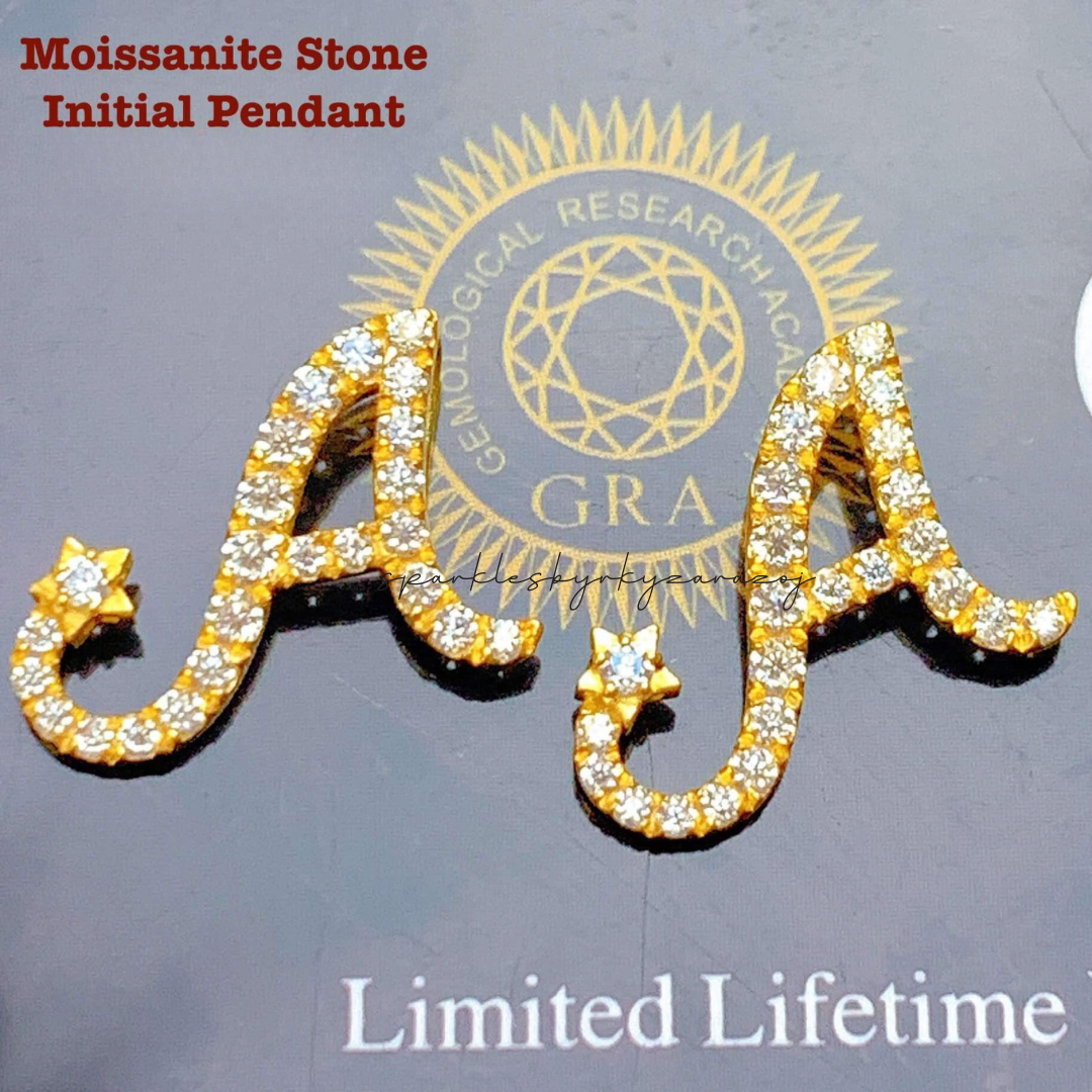 18k Saudi Gold Moissanite Letter - A Pendant