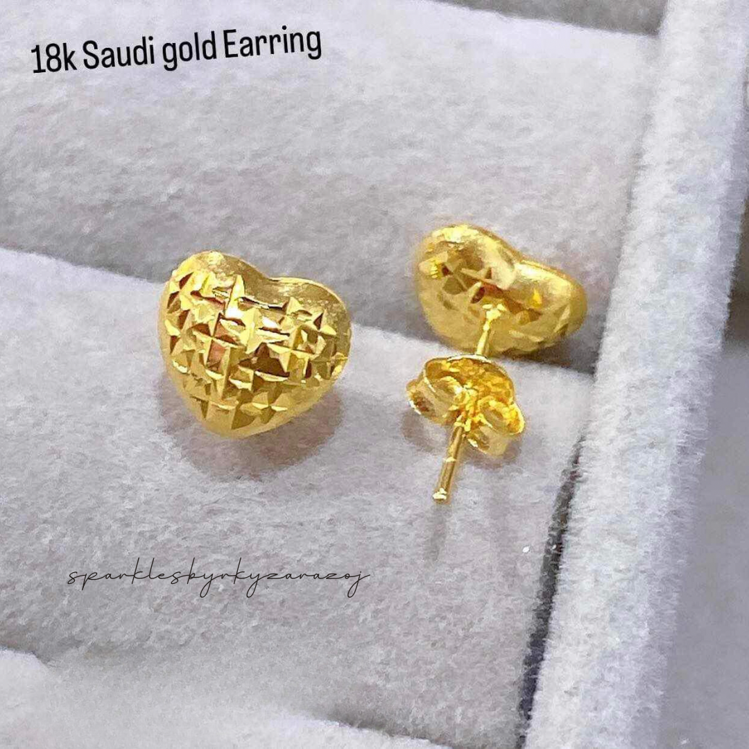 Stud diacut heart earrings solid 18k saudi gold Sparkles PH