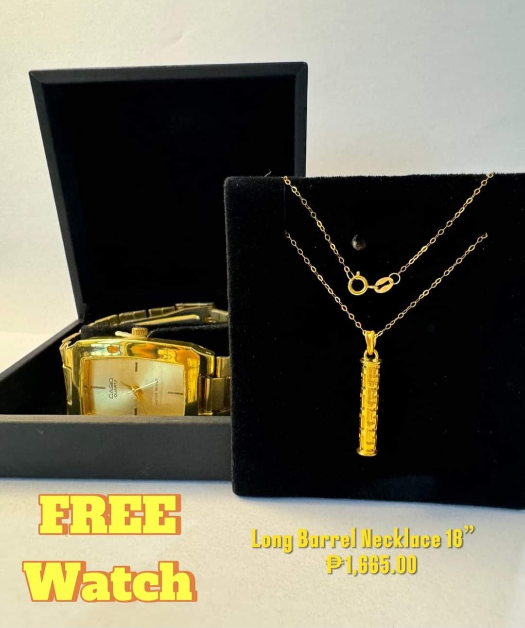 Long Barrel Necklace w/ free watch