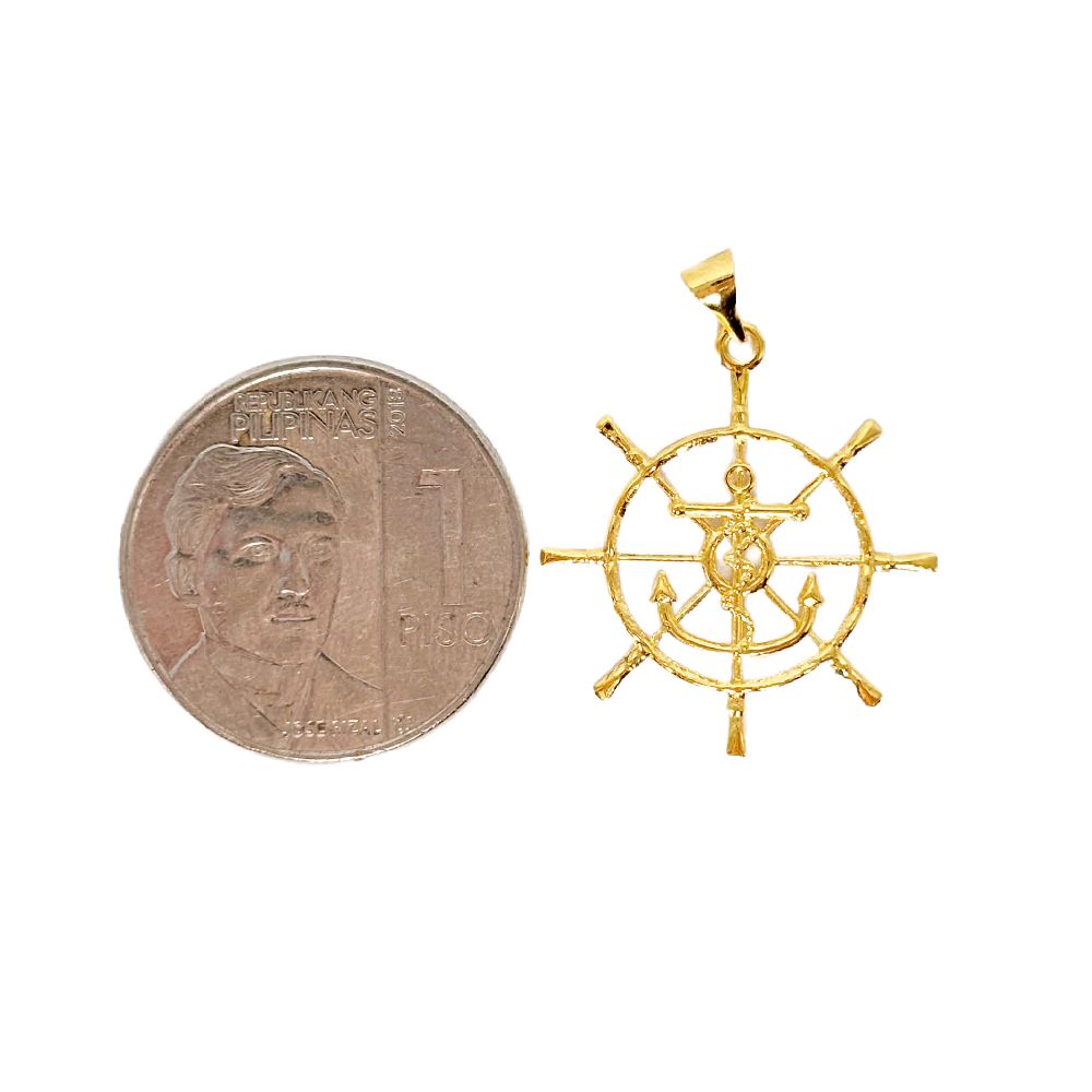 18k Saudi Gold Captain Wheel Pendant - SKU-BMQ97UM7