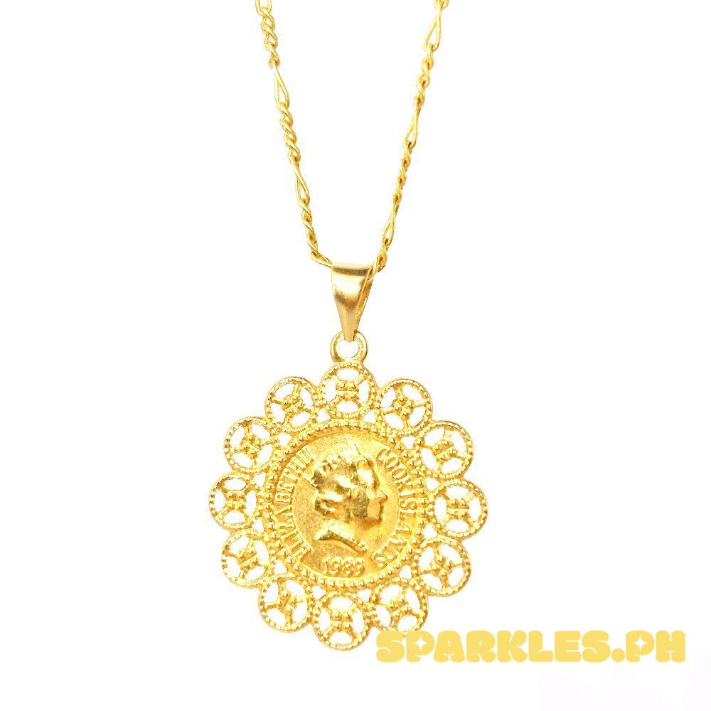 18k Saudi Gold Set Flower Elizabeth + Figaru Chain 18"