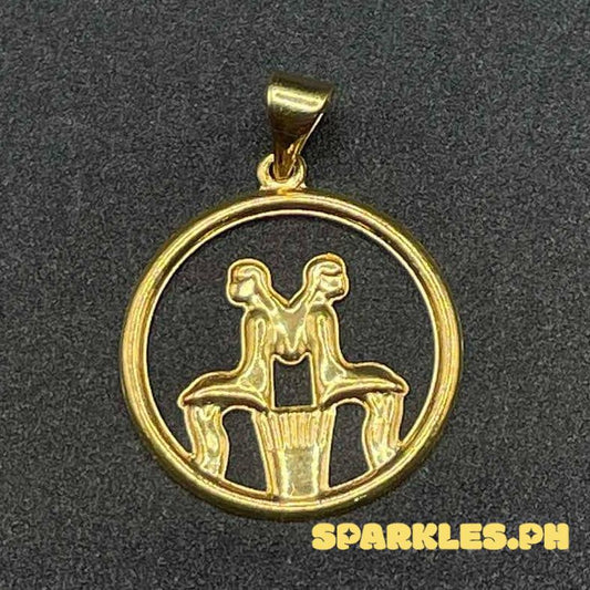 18k Saudi Gold Gemini Circle Pendant Solid Pawnable - SKU-VZRDOFUY