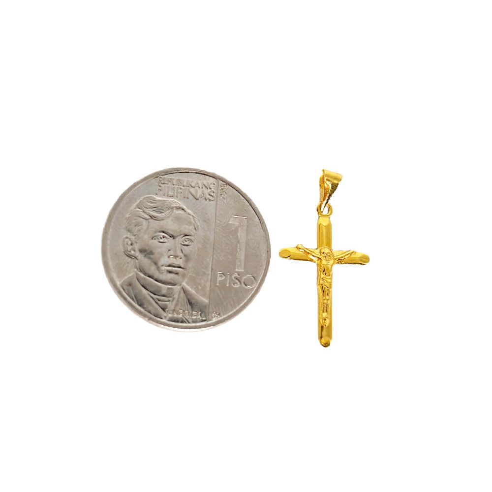 18k Saudi Gold Set Jesus Cross Plain + Micro Paperclip Makapal 16"
