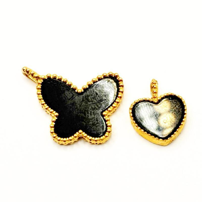 18k Saudi Gold Combo Set 15mm Butterfly Pendant + 10mm Heart AMPAW