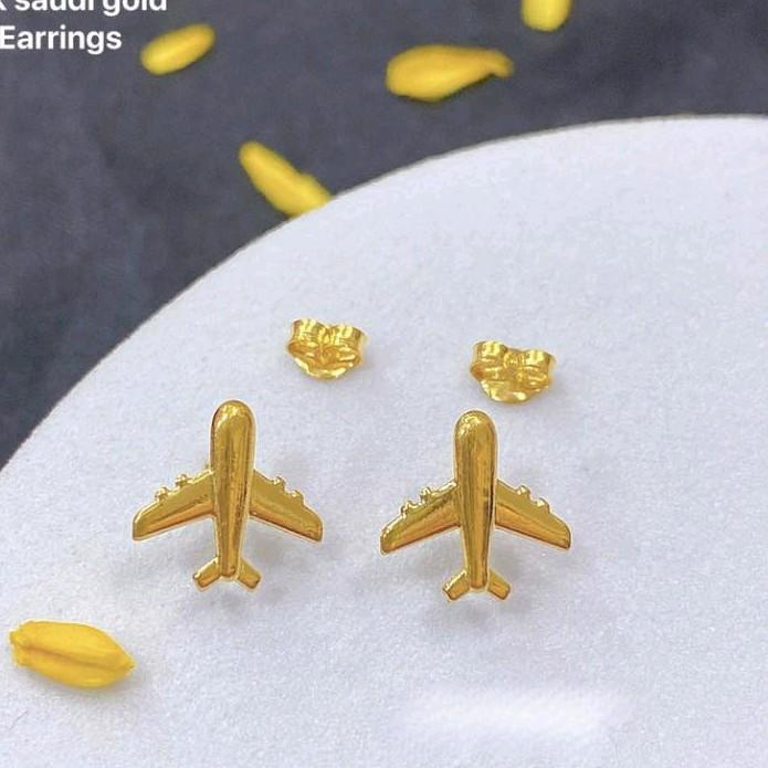 18k Saudi Gold Airplane Earring Solid Pawnable - SKU-5IVNZBFY