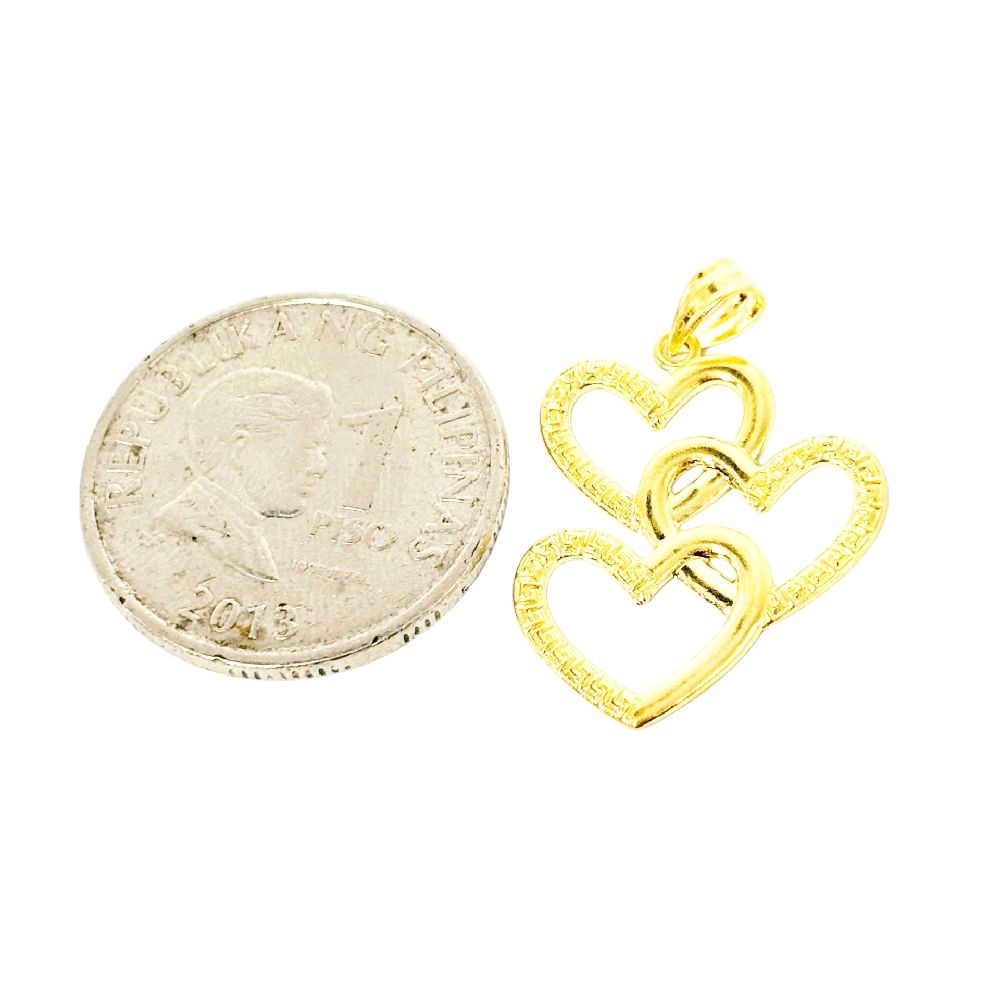 18k Saudi Gold Fenfen Trio Heart Pendant - SKU-RBCPYP7B