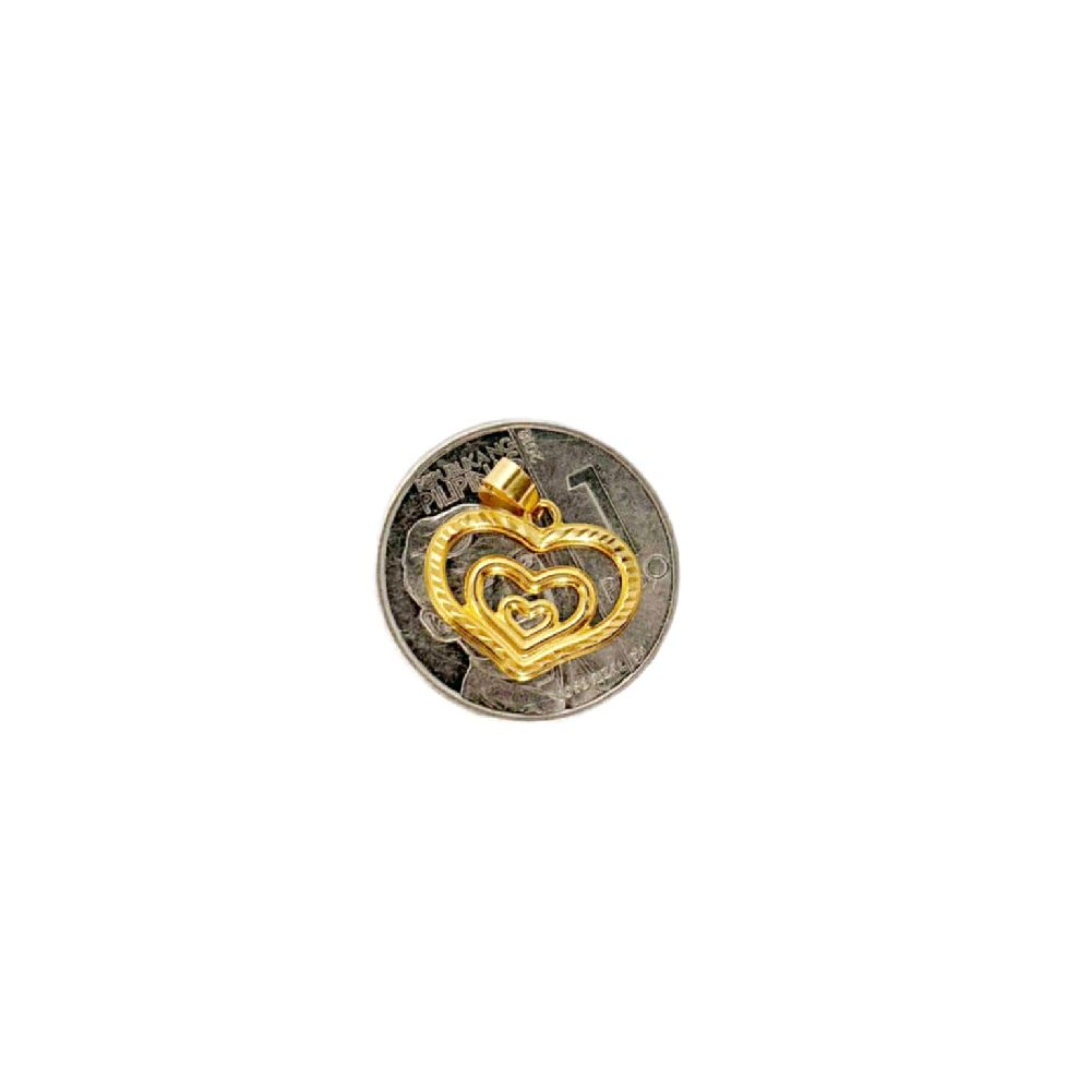 18k Saudi Gold Solid Layered Heart Pendant - SKU-IO73JXW0