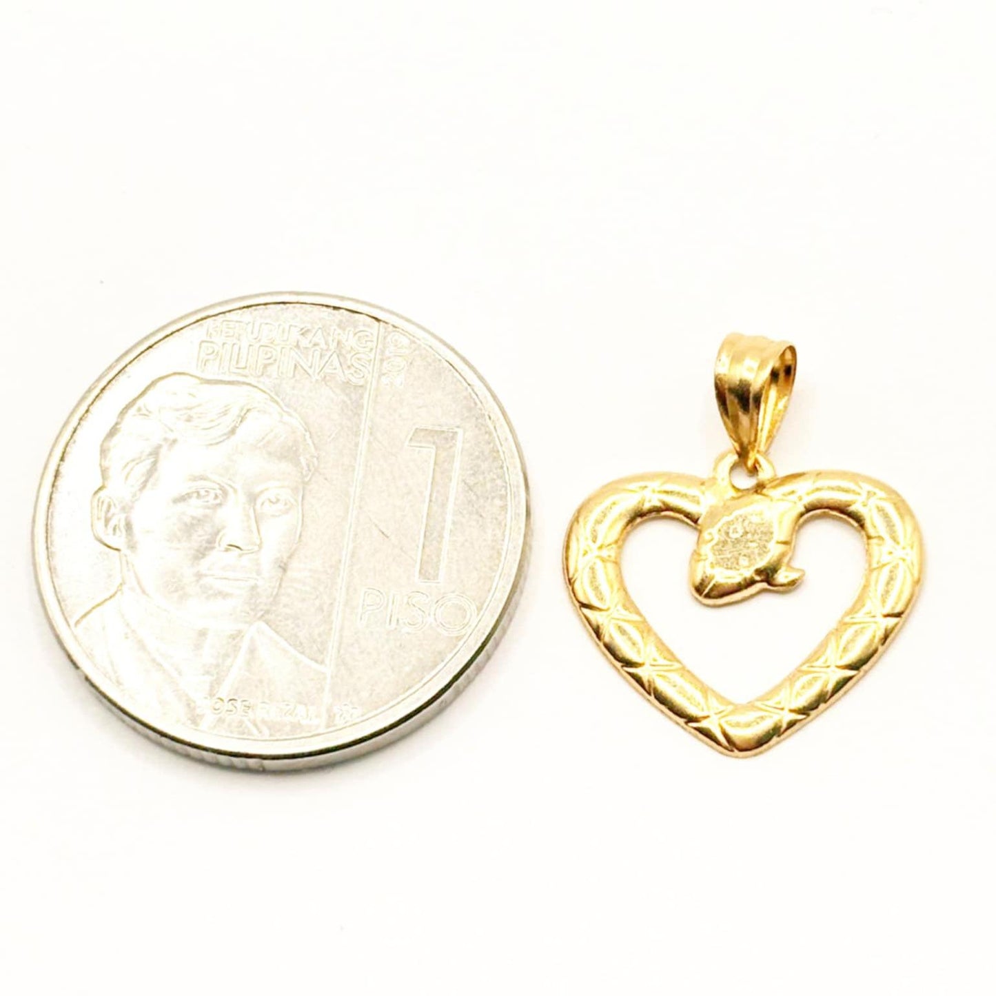 18k Saudi Gold Snake Heart Pendant Lightweight - SKU-4QBXN3S7