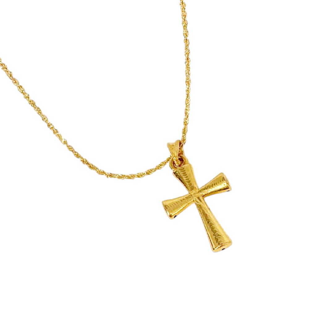 18k Saudi Gold Set Cross Ampaw Plain + Rope Chain 16"