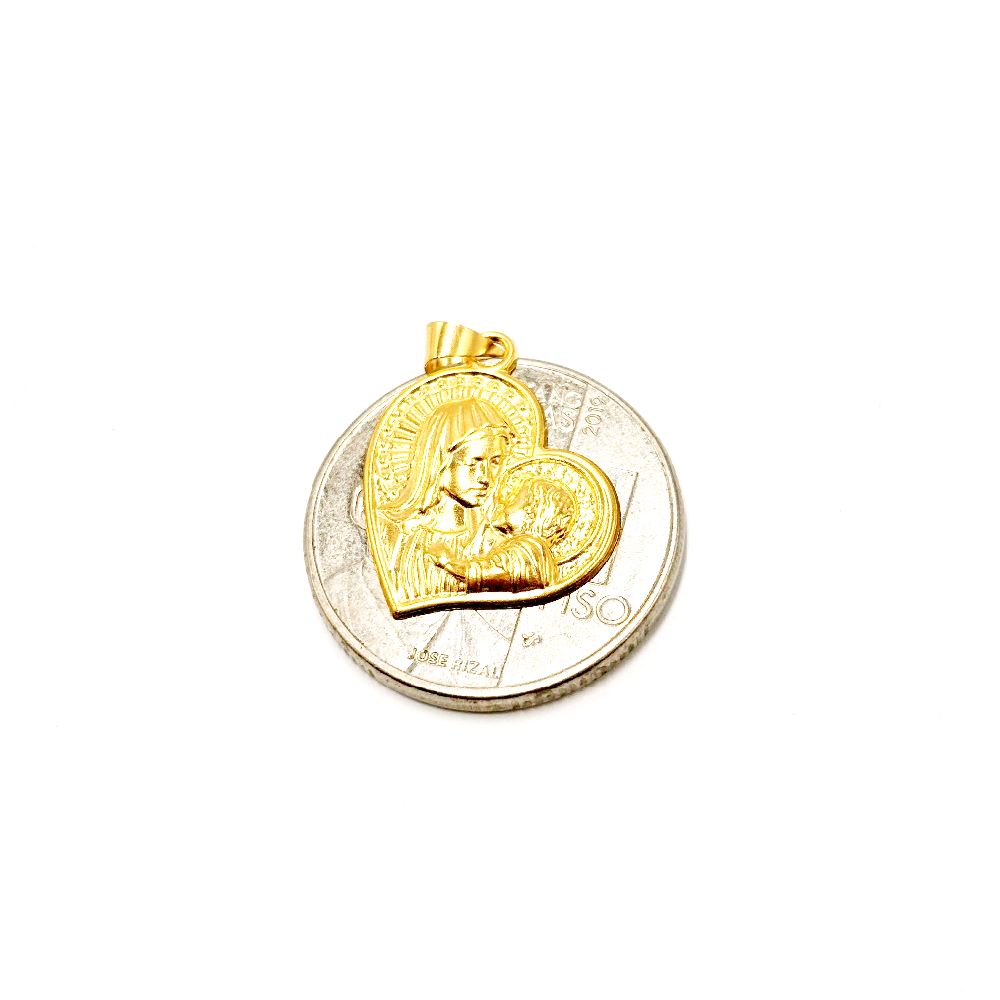 18k Saudi Gold Heart Mary & Child Pendant - SKU-ZBWI1O4G