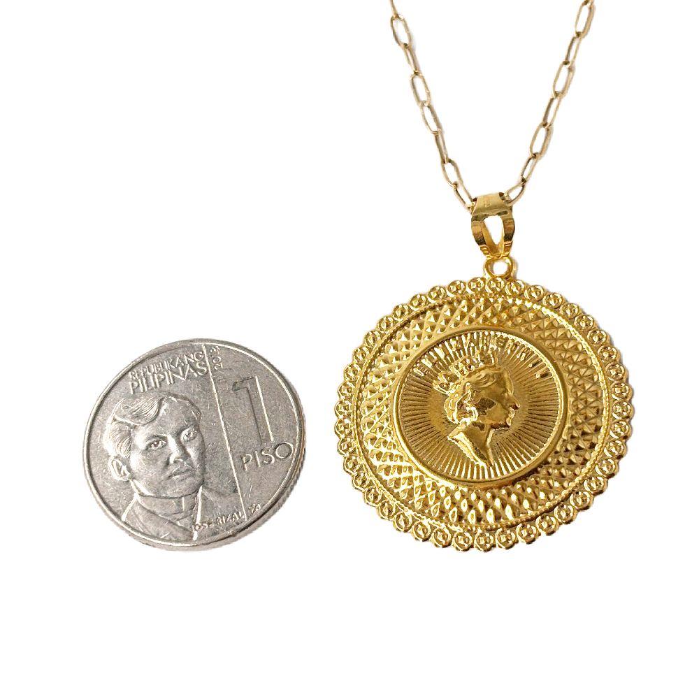 18k Saudi Gold Jumbo Queen Elizabeth Medallion + Micro Paperclip Makapal 22"