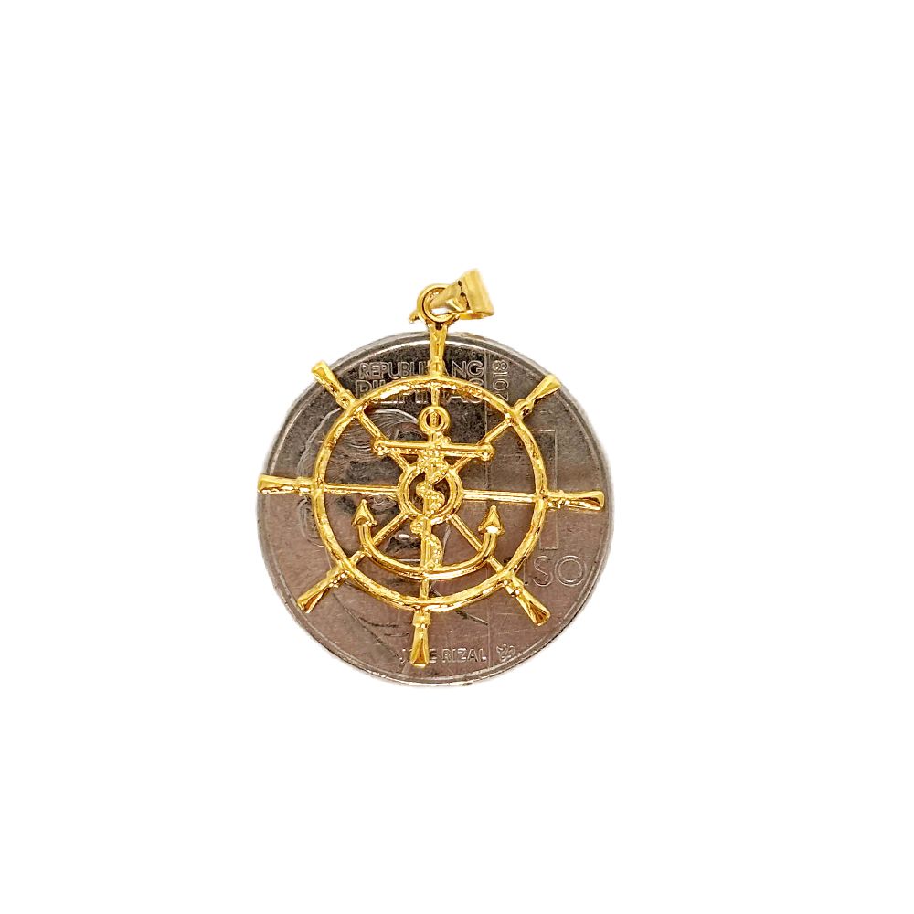 18k Saudi Gold Captain Wheel Pendant - SKU-BMQ97UM7