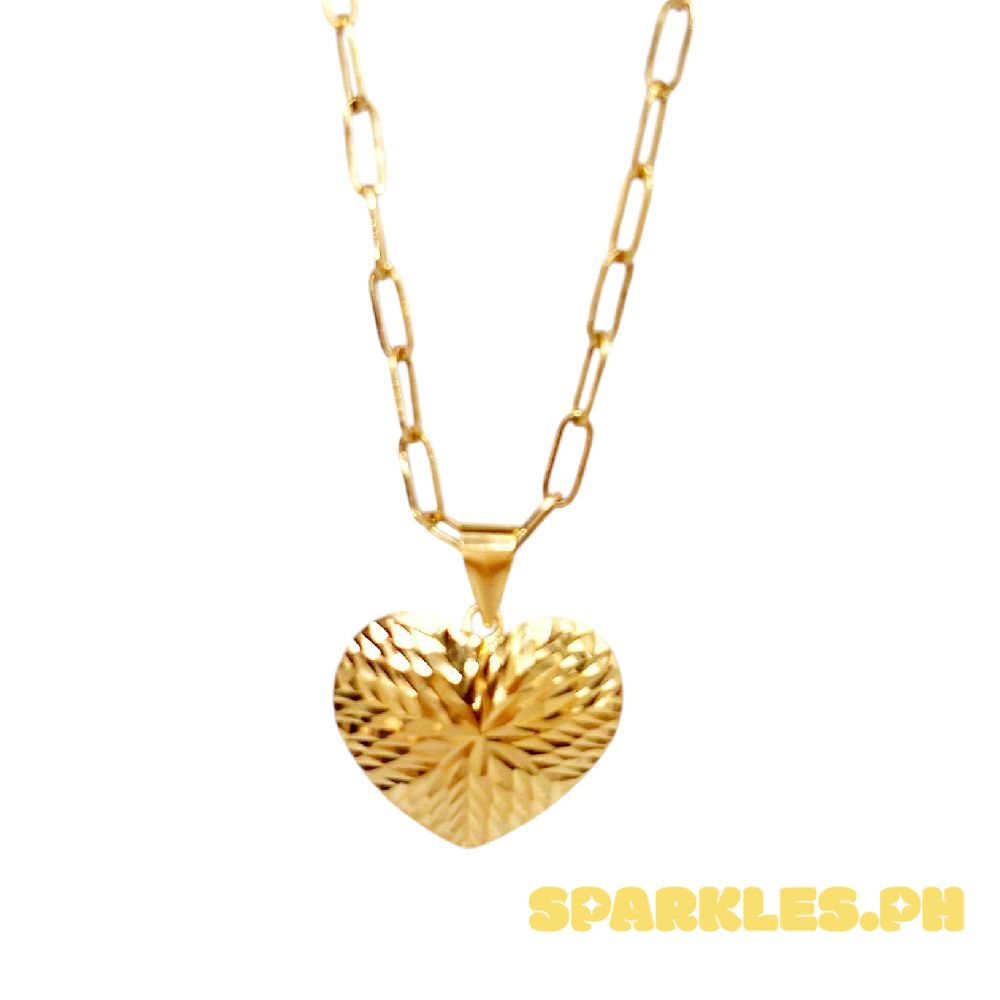 18k Saudi Gold Set Shimmer Heart + Micro Paperclip Makapal 18"