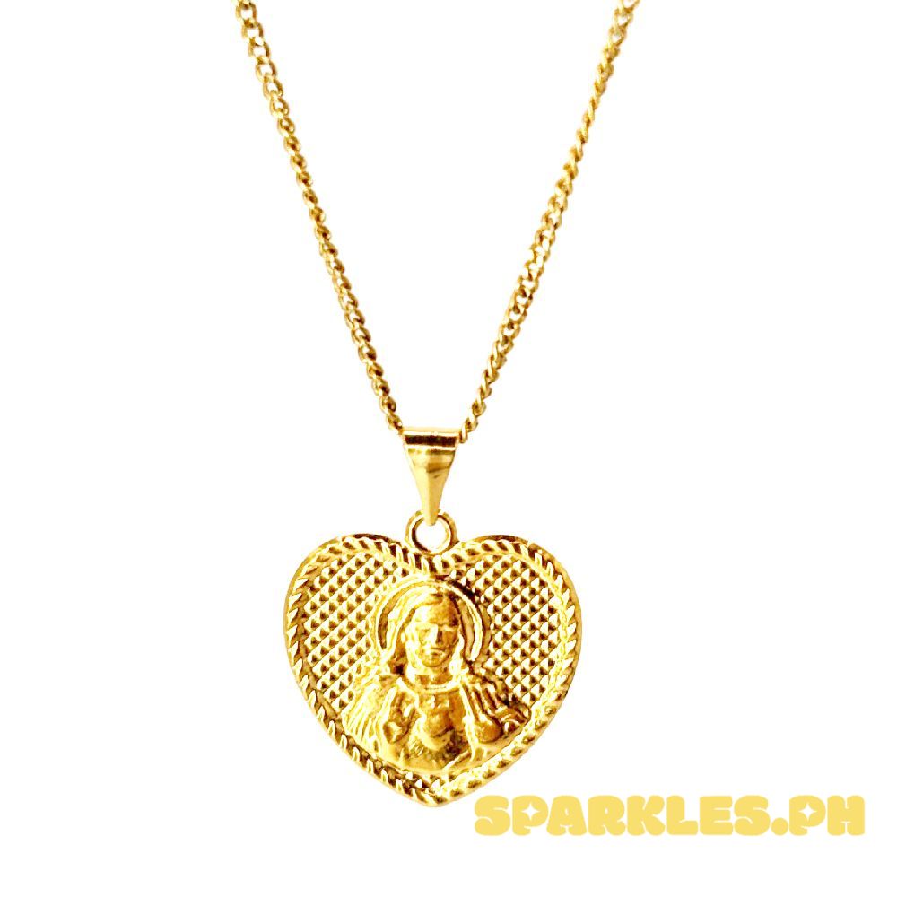 18k Saudi Gold Set Jesus Heart + Cadena Chain 18"