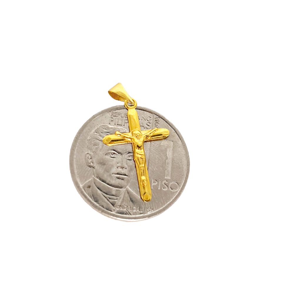 18k Saudi Gold Set Jesus Cross Plain + Micro Paperclip Makapal 16"