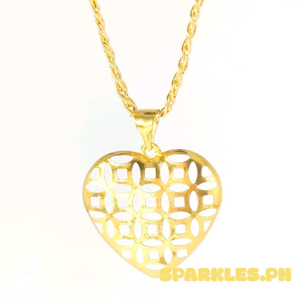 18k Saudi Gold Set Lattice Heart + Tauco Knot Chain 20"