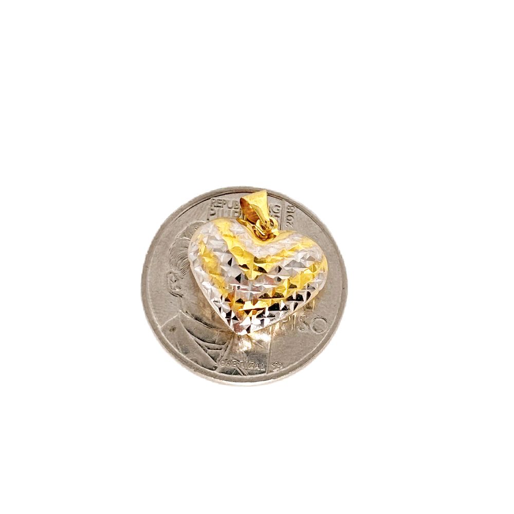 18k Saudi Gold Jumbo 2Tone Heart Pendant - SKU-Q88T2CVI