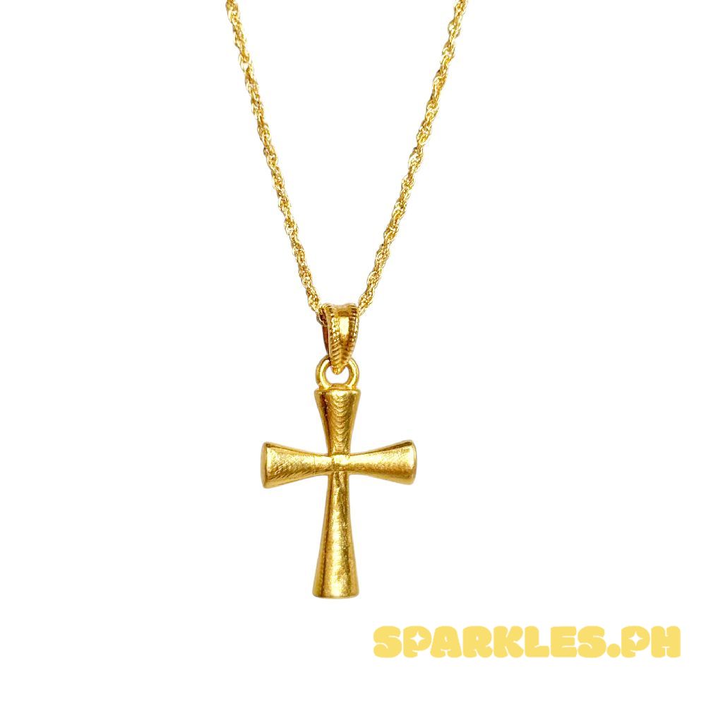 18k Saudi Gold Set Cross Ampaw Plain + Rope Chain 16"